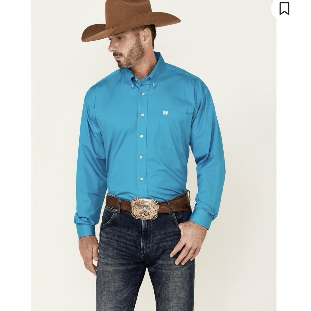 NWT Cinch Men's Size MD Solid Teal Long Sleeve Button Down Western Cowboy Shirt